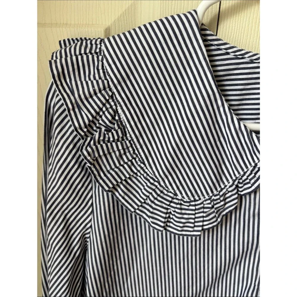 J. Crew Jules ruffle pan collar striped cotton button down shirt women’s 2 small